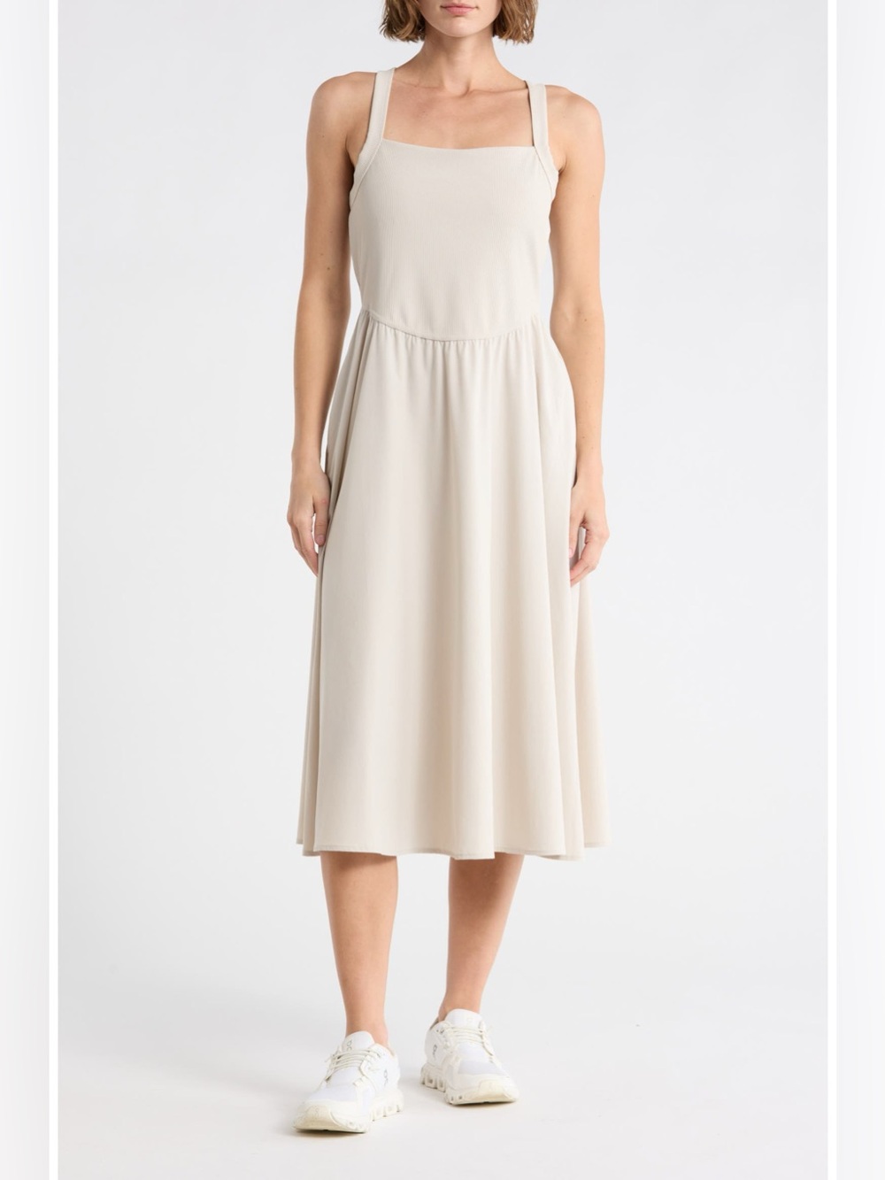 Zella Rib Hybrid Midi Dress Size Medium Cream New